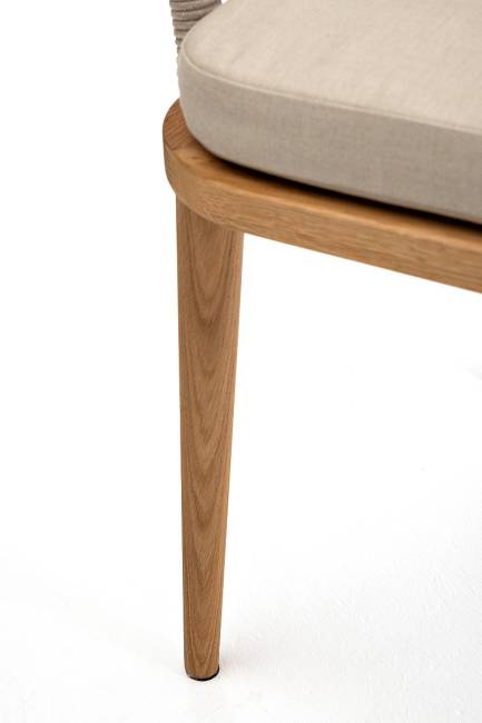 "Лион" стул плетеный из роупа, основание дуб, роуп бежевый круглый, ткань бежевая