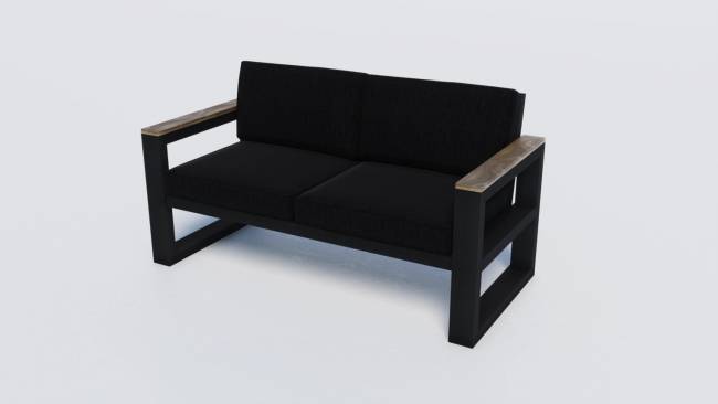 Диван двухместный "МЕДИСОН", Алюминиевый, Черный, с подлокотниками