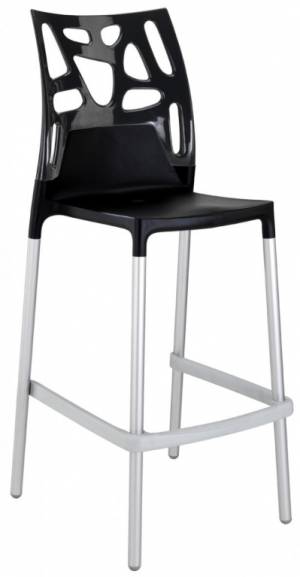 Стул пластиковый барный Ego-Rock Bar сатинированный алюминий, черный матовый 480х540х1130 мм