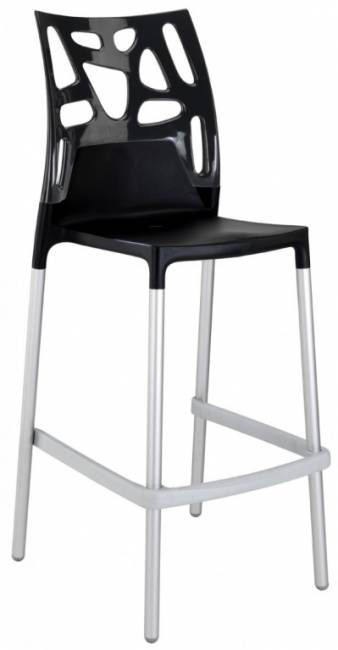 Стул пластиковый барный Ego-Rock Bar сатинированный алюминий, черный матовый 480х540х1130 мм