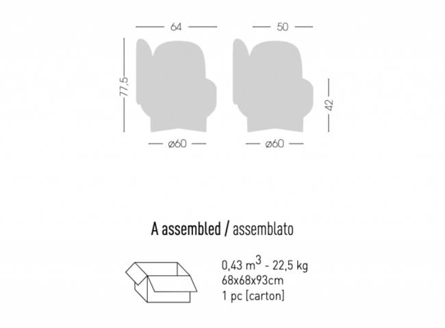 Лаунж-стул мягкий с правым подлокотником To-Go 640х500х775 мм