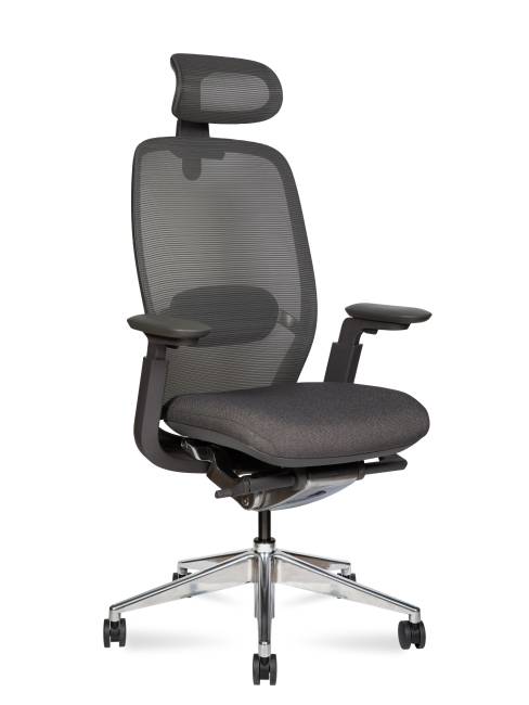 Кресло офисное / Тэсла алюминюм / Tesla aluminium / серая сетка / серая ткань / база алюминий