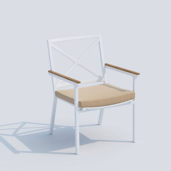 Обеденная группа TELLA  FESTA  каркас белый / стол тик 180 / ткань бежевая