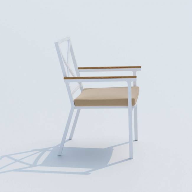 Обеденная группа TELLA  FESTA  каркас белый / стол тик 180 / ткань бежевая