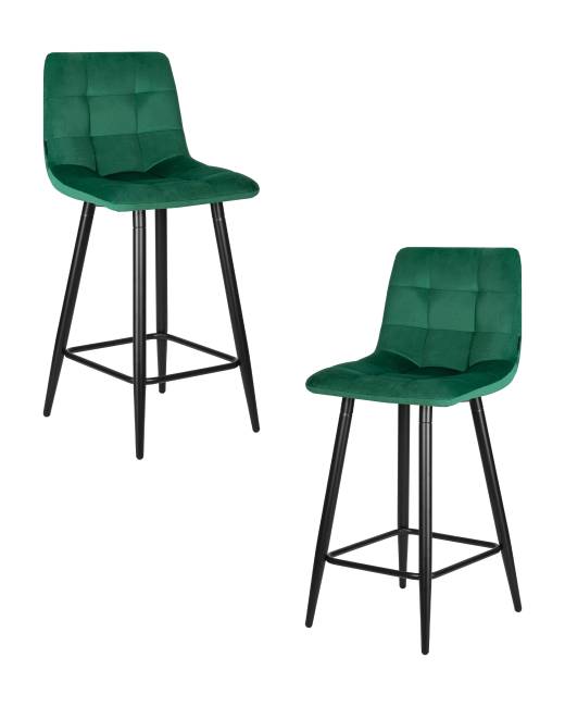 Набор 2 шт Стул полубарный DOBRIN OLIVIA, черные матовые ножки, зелёный велюр (108-64)
