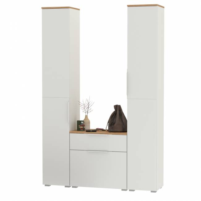 Два пенала и обувница Октава цвет белый шагрень/дуб крафт золотой