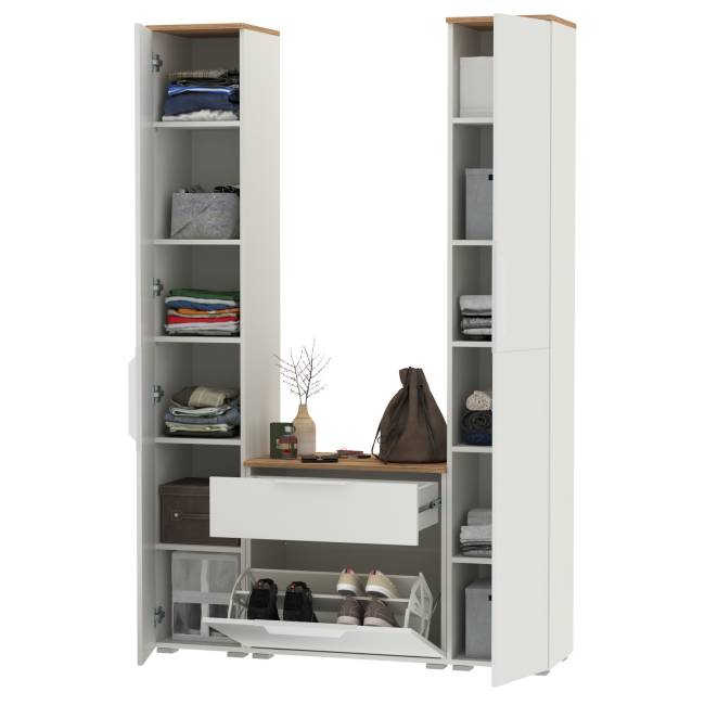 Два пенала и обувница Октава цвет белый шагрень/дуб крафт золотой