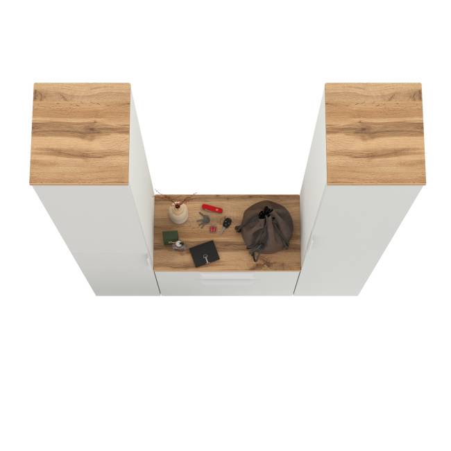 Два пенала и обувница Октава цвет белый шагрень/дуб крафт золотой