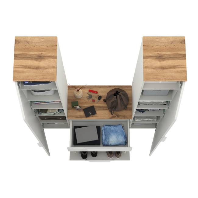 Два пенала и обувница Октава цвет белый шагрень/дуб крафт золотой