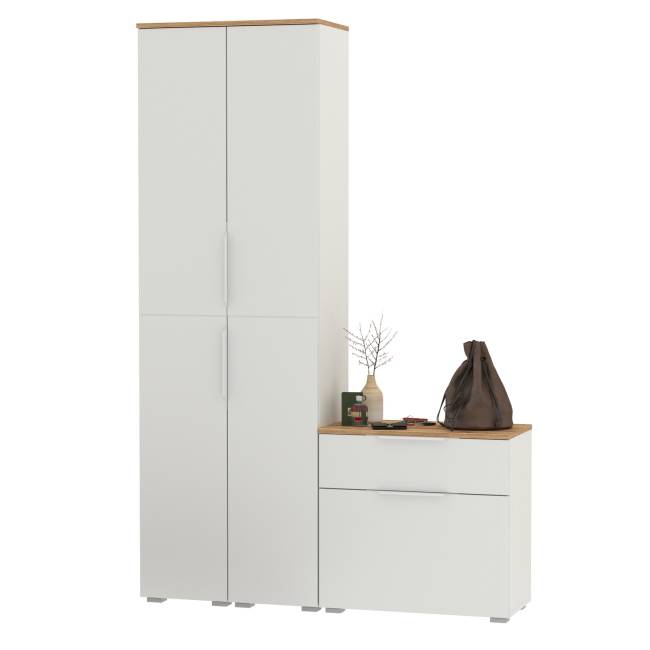 Два пенала и обувница Октава цвет белый шагрень/дуб крафт золотой