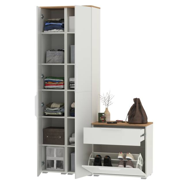 Два пенала и обувница Октава цвет белый шагрень/дуб крафт золотой