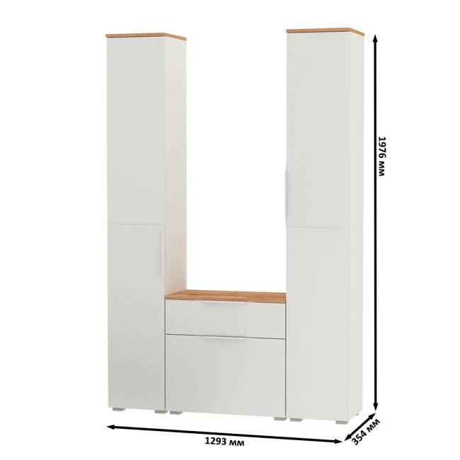 Два пенала и обувница Октава цвет белый шагрень/дуб крафт золотой