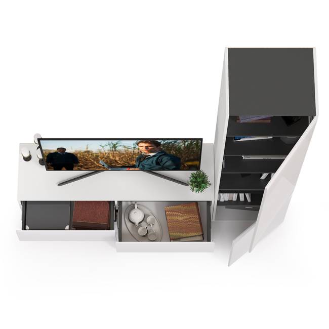 Гостиная Сидней № 5 цвет белый/чёрный/фасады МДФ белый глянец