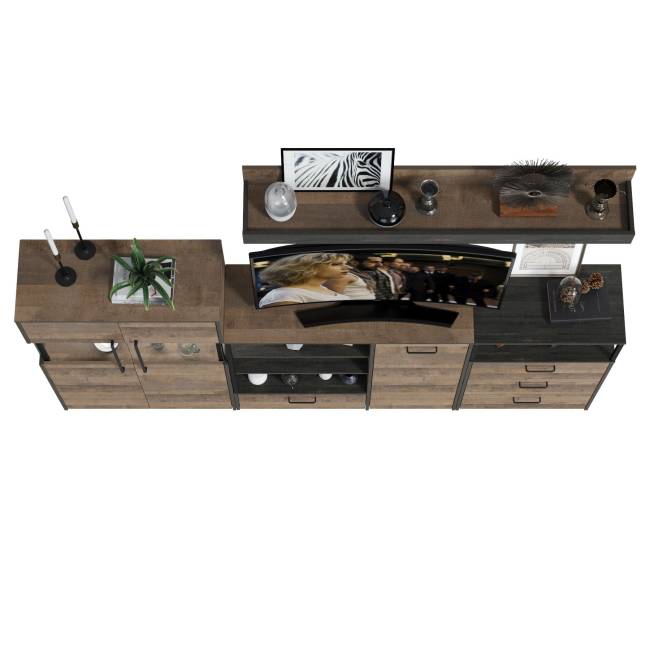 Комод с витриной с подсветкой с комодом с ящиком и дверкой и с комодом три ящика и ниша Трувор цвет дуб гранж песочный/интра