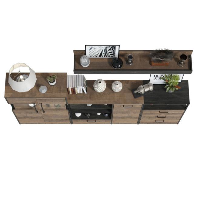 Комод с витриной с подсветкой с комодом с ящиком и дверкой и с комодом три ящика и ниша Трувор цвет дуб гранж песочный/интра