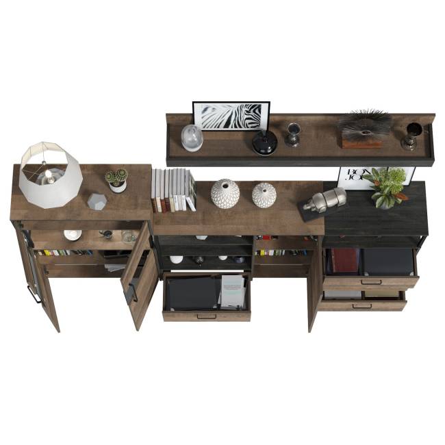 Комод с витриной с подсветкой с комодом с ящиком и дверкой и с комодом три ящика и ниша Трувор цвет дуб гранж песочный/интра