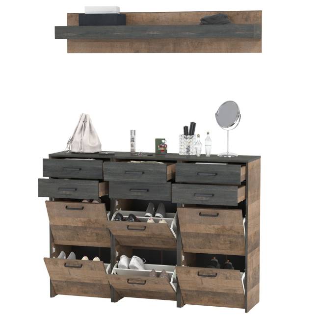 Три тумбы для обуви и навесная полка Трувор цвет дуб гранж песочный/интра