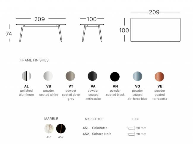 Стол мраморный Squid M терракотовый, белый мрамор Калакатта 2090х1000х740 мм