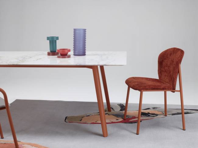 Стол мраморный Squid M терракотовый, белый мрамор Калакатта 2090х1000х740 мм