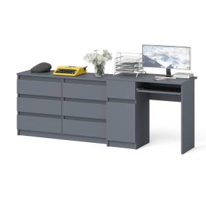 Стол компьютерный МС-1 с дверкой слева с широким комодом 1200 6-ть ящиков Мори цвет графит