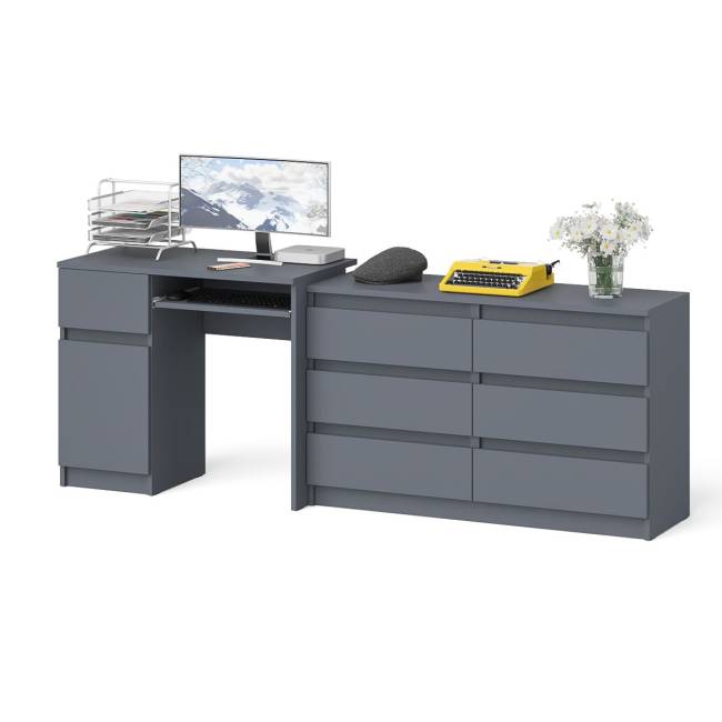 Стол компьютерный МС-1 с дверкой слева с широким комодом 1200 6-ть ящиков Мори цвет графит