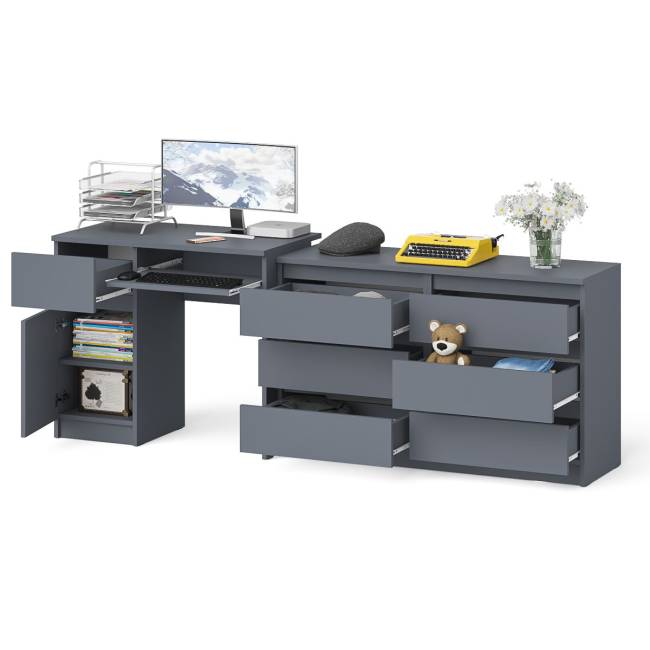 Стол компьютерный МС-1 с дверкой слева с широким комодом 1200 6-ть ящиков Мори цвет графит