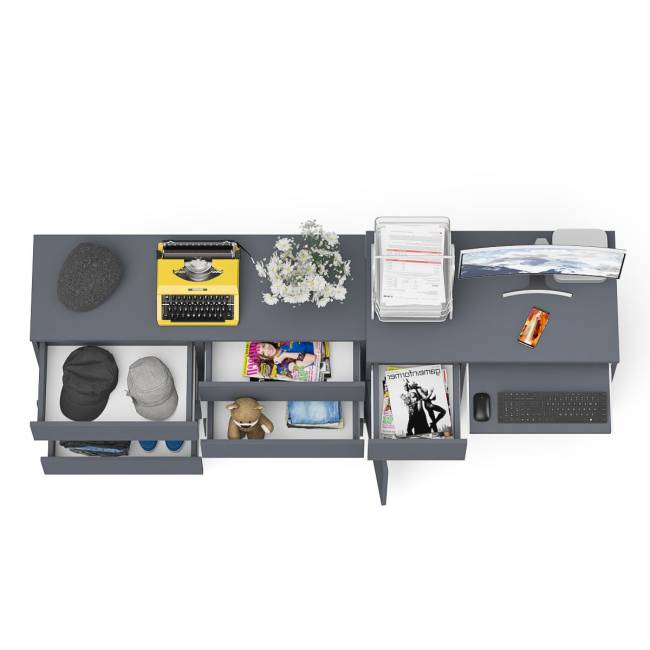 Стол компьютерный МС-1 с дверкой слева с широким комодом 1200 6-ть ящиков Мори цвет графит