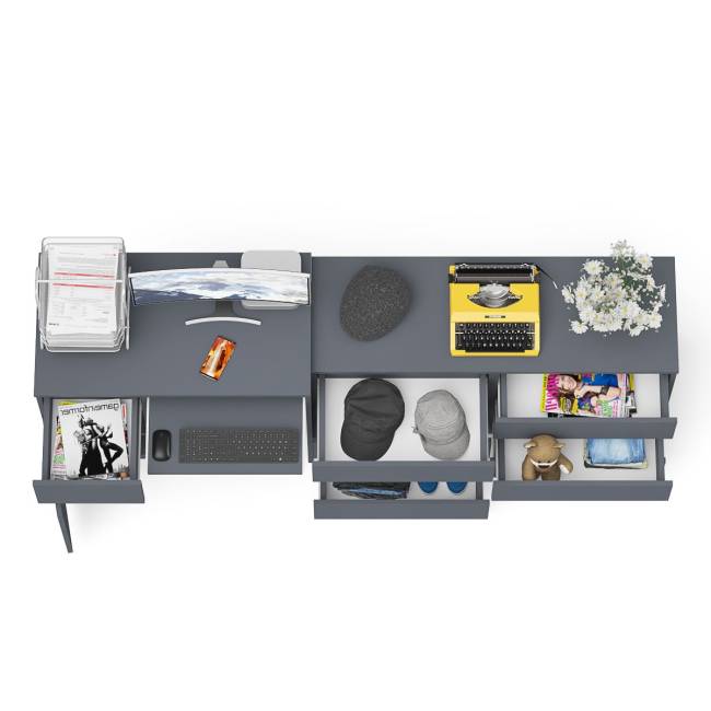 Стол компьютерный МС-1 с дверкой слева с широким комодом 1200 6-ть ящиков Мори цвет графит