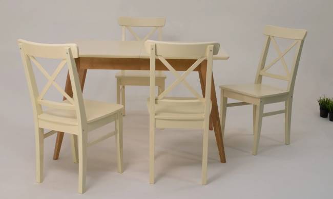 Стол Сканди 120 натур/слоновая кость со стульями Ингольф слоновая кость Стол Сканди 120 натур/слоновая кость со стульями Ингольф слоновая кость