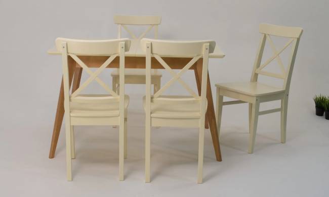 Стол Сканди 120 натур/слоновая кость со стульями Ингольф слоновая кость Стол Сканди 120 натур/слоновая кость со стульями Ингольф слоновая кость