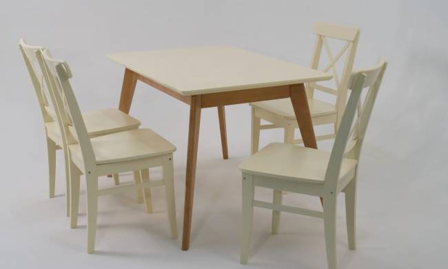 Стол Сканди 120 натур/слоновая кость со стульями Ингольф слоновая кость Стол Сканди 120 натур/слоновая кость со стульями Ингольф слоновая кость