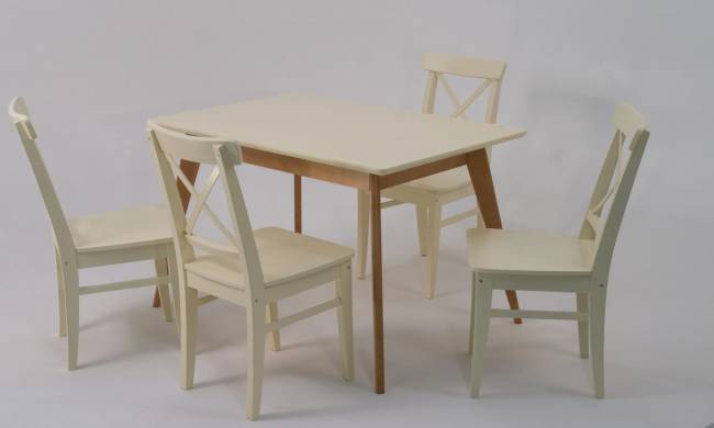 Стол Сканди 120 натур/слоновая кость со стульями Ингольф слоновая кость Стол Сканди 120 натур/слоновая кость со стульями Ингольф слоновая кость