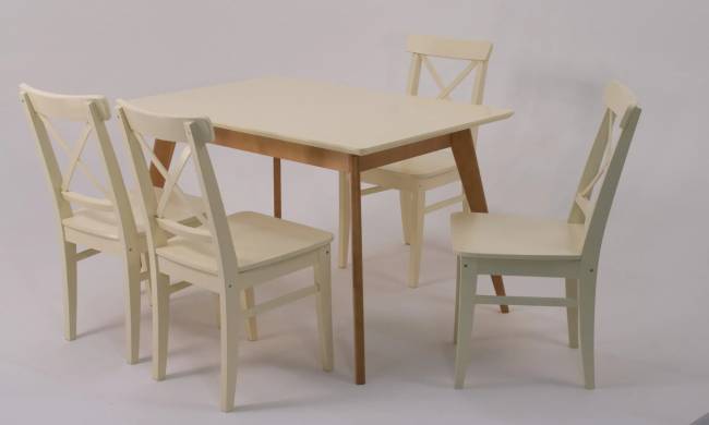 Стол Сканди 120 натур/слоновая кость со стульями Ингольф слоновая кость Стол Сканди 120 натур/слоновая кость со стульями Ингольф слоновая кость