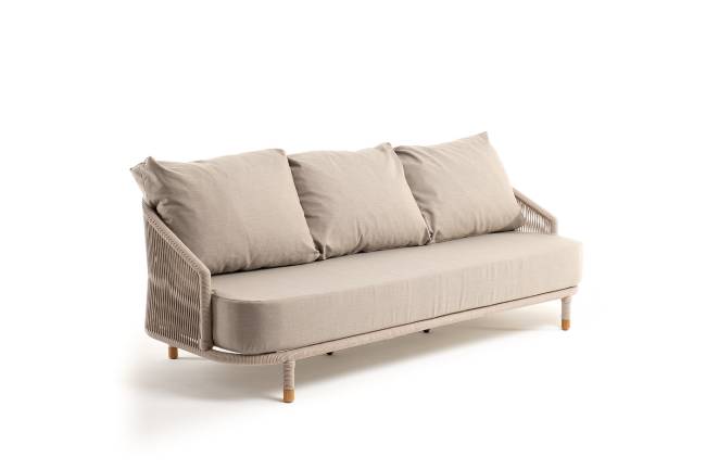 "Верона" диван 3-местный плетеный из роупа, каркас алюминий белый муар, роуп бежевый круглый, ткань бежевая 15052 "Верона" диван 3-местный плетеный из роупа, каркас алюминий белый муар, роуп бежевый круглый, ткань бежевая 15052