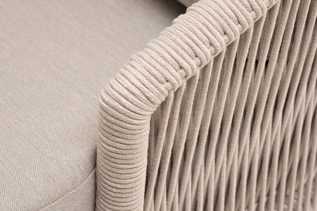 "Верона" диван 3-местный плетеный из роупа, каркас алюминий белый муар, роуп бежевый круглый, ткань бежевая 15052 "Верона" диван 3-местный плетеный из роупа, каркас алюминий белый муар, роуп бежевый круглый, ткань бежевая 15052