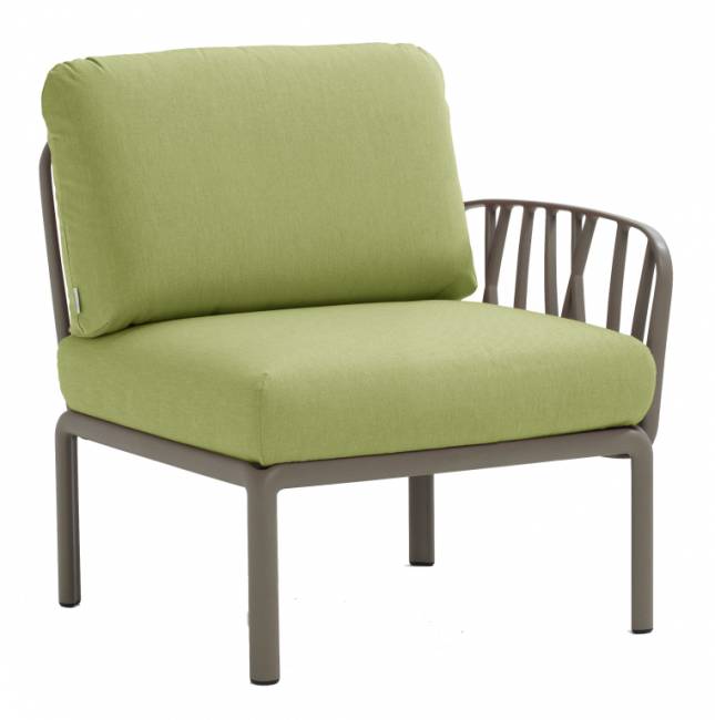 Модуль правый/левый пластиковый с подушками Komodo Elemento Terminale DS/SX тортора, авокадо 745х780х900 мм Модуль правый/левый пластиковый с подушками Komodo Elemento Terminale DS/SX тортора, авокадо 745х780х900 мм