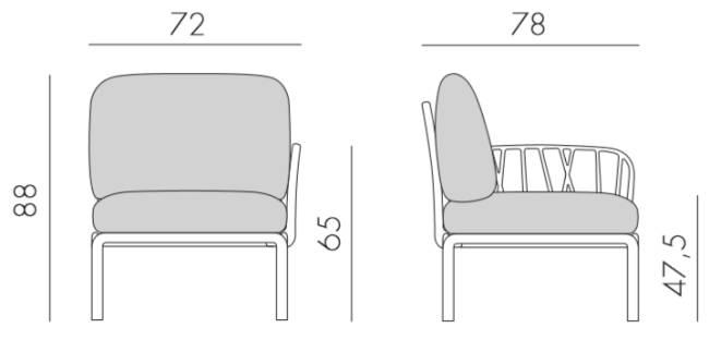 Модуль правый/левый пластиковый с подушками Komodo Elemento Terminale DS/SX тортора, авокадо 745х780х900 мм Модуль правый/левый пластиковый с подушками Komodo Elemento Terminale DS/SX тортора, авокадо 745х780х900 мм