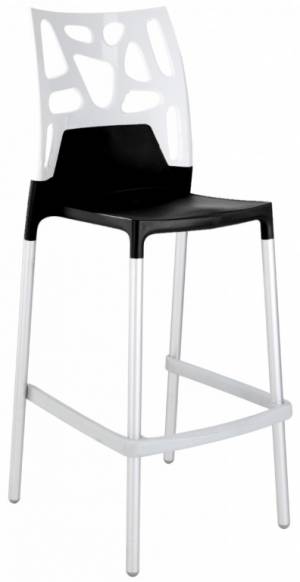 Стул пластиковый барный Ego-Rock Bar сатинированный алюминий, черный матовый, белый 480х540х1130 мм