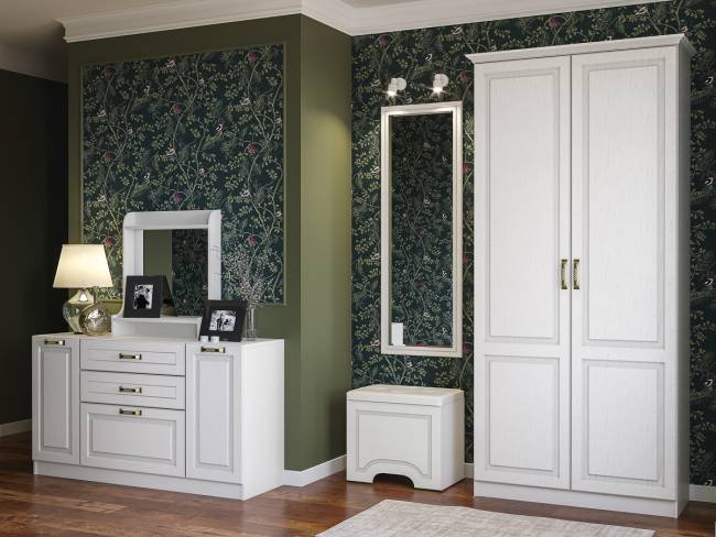 Широкий комод Ливерпуль с зеркалом цвет ясень ваниль/белый