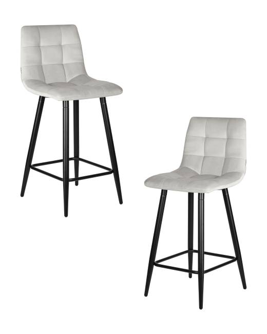 Набор 2 шт Стул полубарный DOBRIN OLIVIA, черные матовые ножки, светло-серый велюр (108-52)
