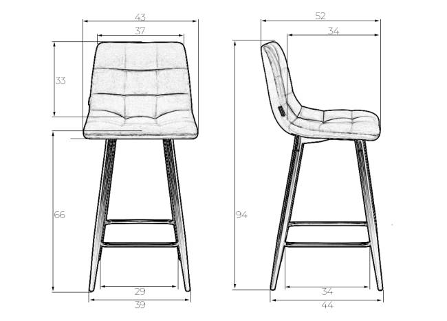 Набор 2 шт Стул полубарный DOBRIN OLIVIA, черные матовые ножки, светло-серый велюр (108-52)