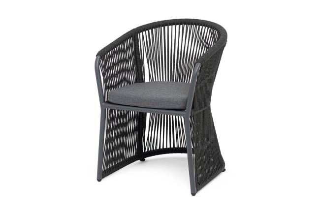 "Романо" стул плетеный из роупа, каркас алюминий темно-серый (RAL7024) муар, роуп темно-серый круглый, ткань темно-серая 027