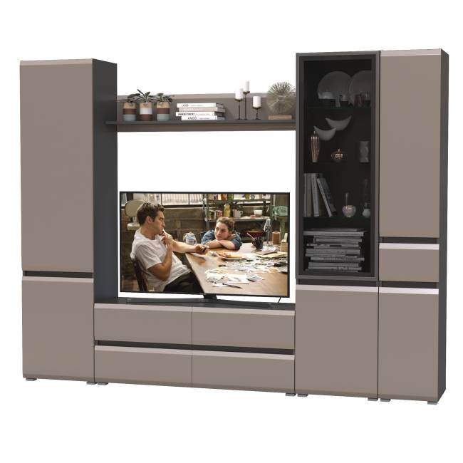 Корпусная мебель в гостиную Сидней № 55 цвет антрацит/МДФ веллюто капучино