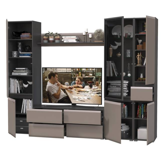 Корпусная мебель в гостиную Сидней № 55 цвет антрацит/МДФ веллюто капучино