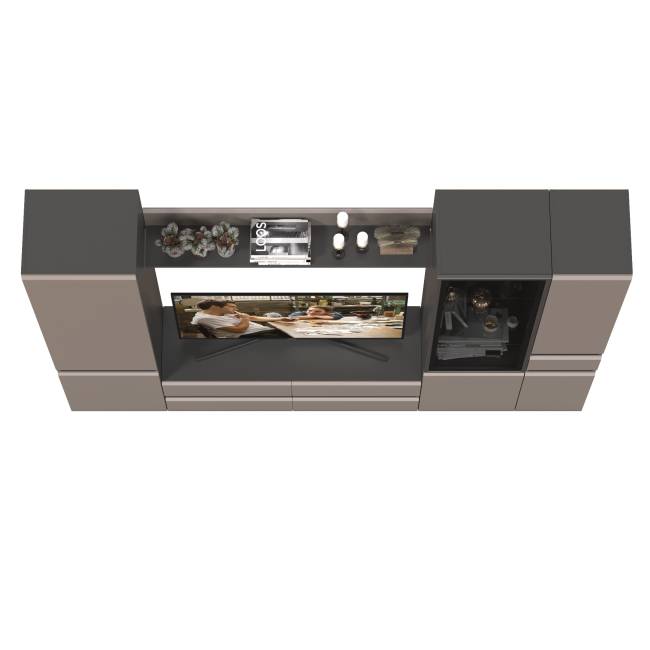 Корпусная мебель в гостиную Сидней № 55 цвет антрацит/МДФ веллюто капучино