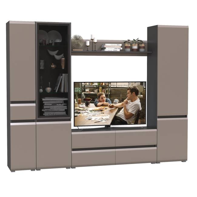 Корпусная мебель в гостиную Сидней № 55 цвет антрацит/МДФ веллюто капучино