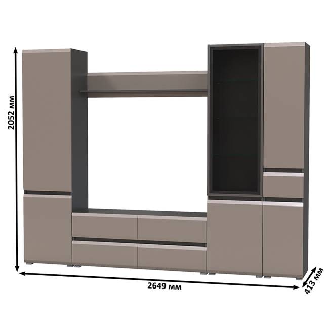Корпусная мебель в гостиную Сидней № 55 цвет антрацит/МДФ веллюто капучино