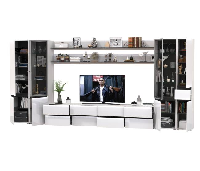 Сидней мебель в гостиную модульная комплектация № 118 цвет белый/чёрный/МДФ белый глянец