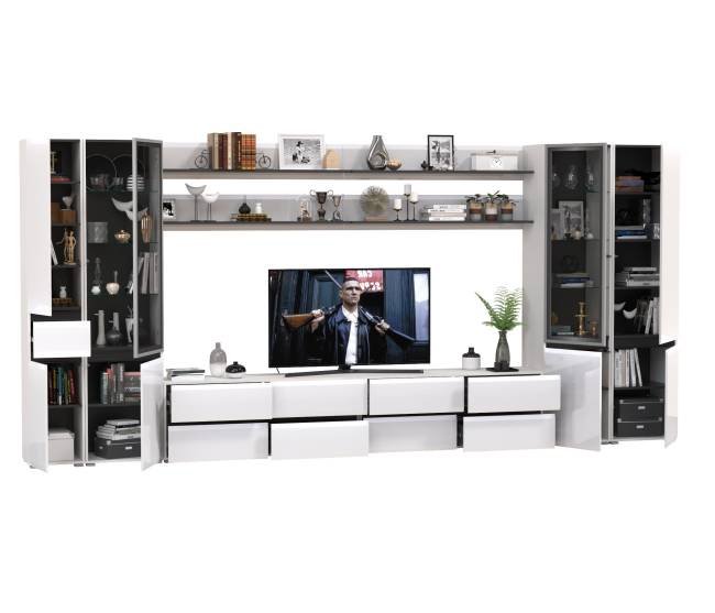 Сидней мебель в гостиную модульная комплектация № 118 цвет белый/чёрный/МДФ белый глянец