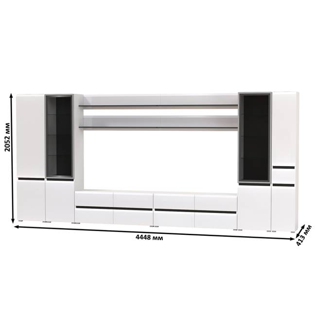 Сидней мебель в гостиную модульная комплектация № 118 цвет белый/чёрный/МДФ белый глянец